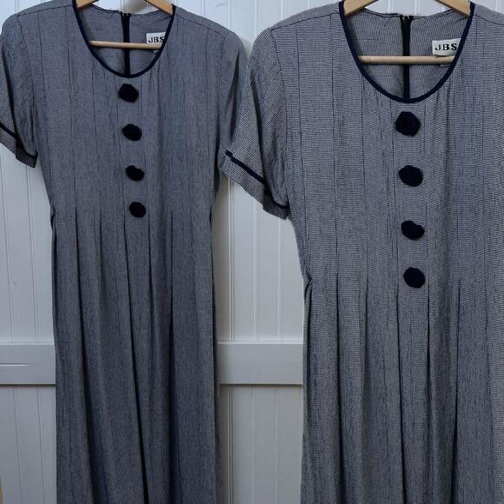 Vtg Midi Dress Classic Prairie Cottagecore Houndstooth Button Front Slip Women M - Picture 1 of 13